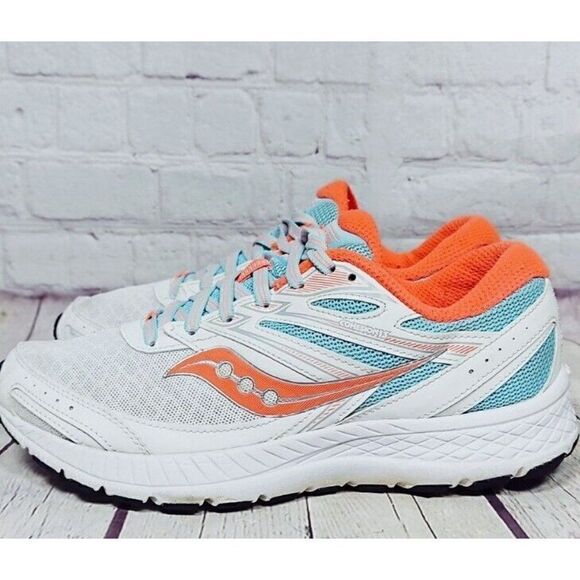 Saucony Cohesion 13 Athletic Running Shoes Women's Size 8 ~ White / Neon - Picture 1 of 9
